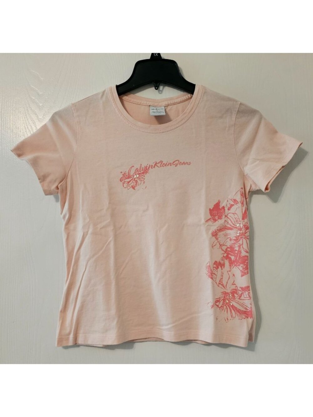 Calvin Klein Womens Pink Floral Babydoll Tee Sz M Y2K Festival Tropical Beachy